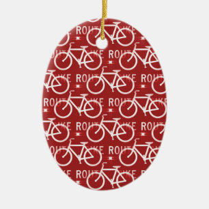 Rött roligt mönster för cyklist för cykelruttFixie Julgransprydnad Keramik