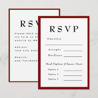 Rött Romantiskt och Tidlöst Bröllop RSVP OSA Kort