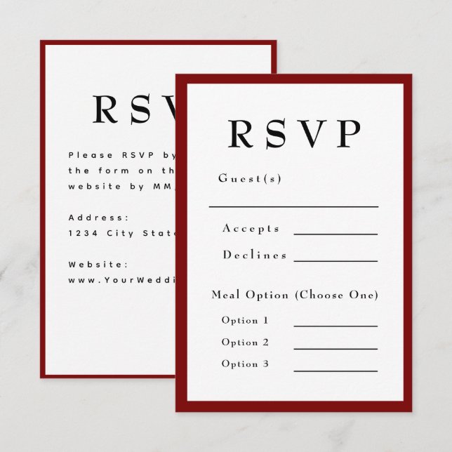 Rött Romantiskt och Tidlöst Bröllop RSVP OSA Kort (Fram/baksida)