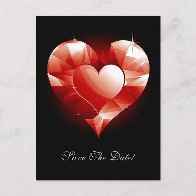 Rött rubinhjärta meddelande vykort (Framsida)