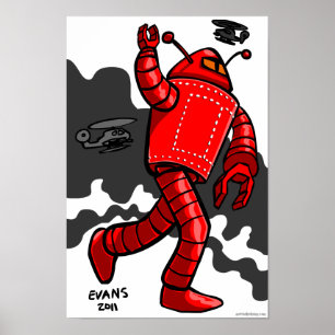 Rött rusa omkring för robot poster