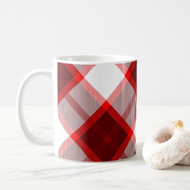 Rött rutigt mönster kaffemugg (Med munk)