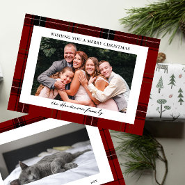 Rött rutmönster Anpassat två horisontella julfoton Julkort