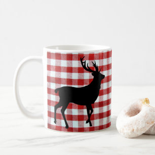 Rött rutmönster med svarta hjortar kaffemugg