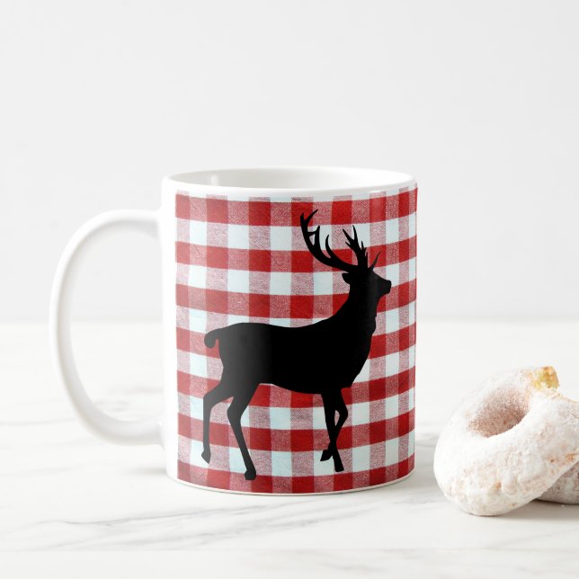 Rött rutmönster med svarta hjortar kaffemugg (Med munk)