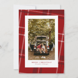 Rött rutmönstrat klassiskt julkort