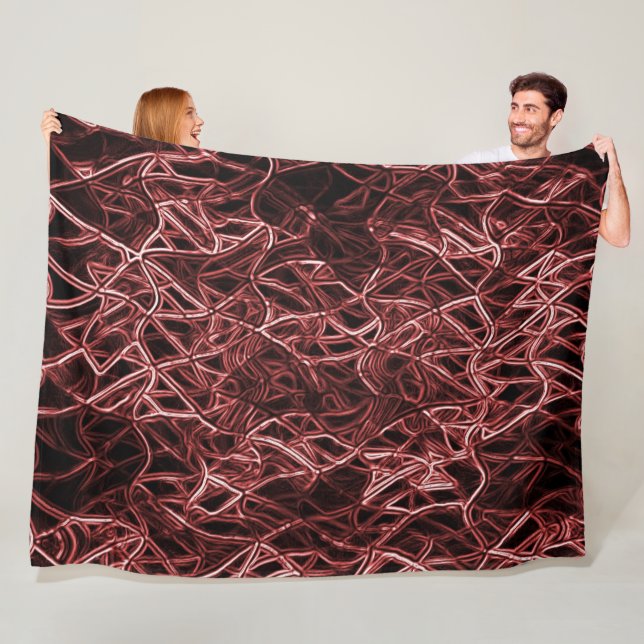 Rött sammanflätat nät av rustik och trångt garn fleecefilt (På plats)