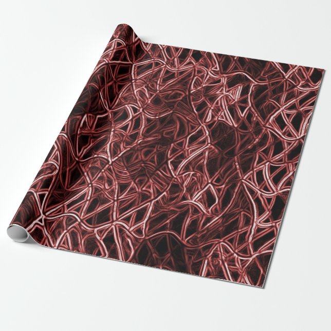 Rött sammanflätat nät av rustik och trångt garn presentpapper (Utrullad)