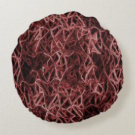 Rött sammanflätat nät av rustik och trångt garn rund kudde