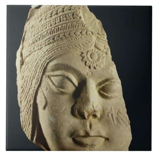 Rött sandstenhuvud av Yakshi, Bharhut, 2nd Kakelplatta (Framsidan)