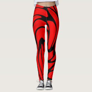 Rött silke och svart läderlookdamasker leggings