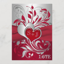 Rött silverrullor, hjärtor som gifta sig inbjudan