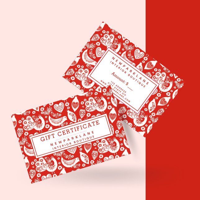 Rött skandinaviskt jultryck presentkort visitkort (Skapare uppladdad)