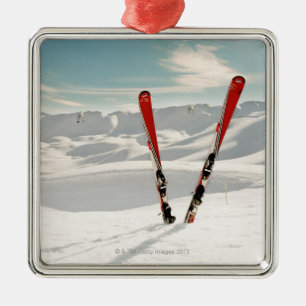 Rött skidar julgransprydnad metall