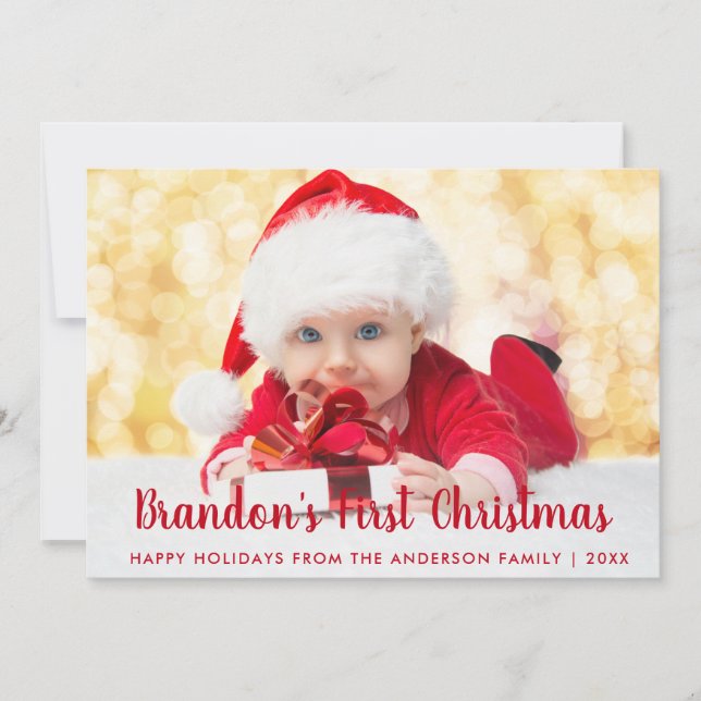 Rött skribentkort för Baby första jul Inbjudningar (Framsida)