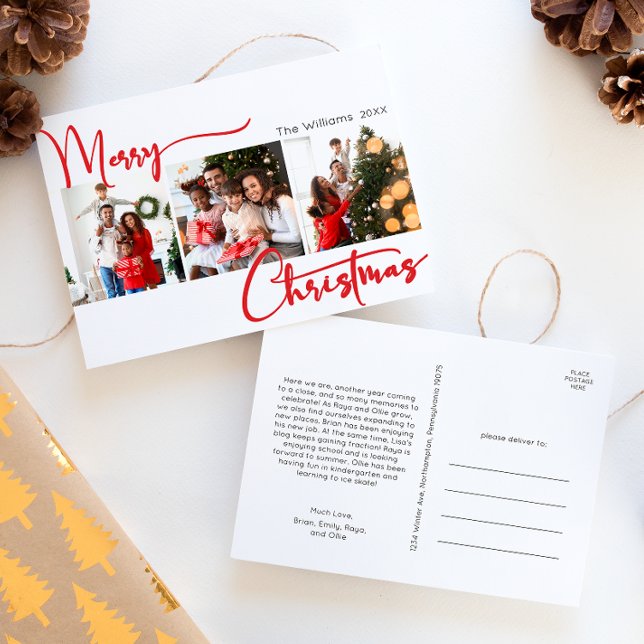 Rött skript God jul År i bild 3-foto Helg Vykort (Skapare uppladdad)