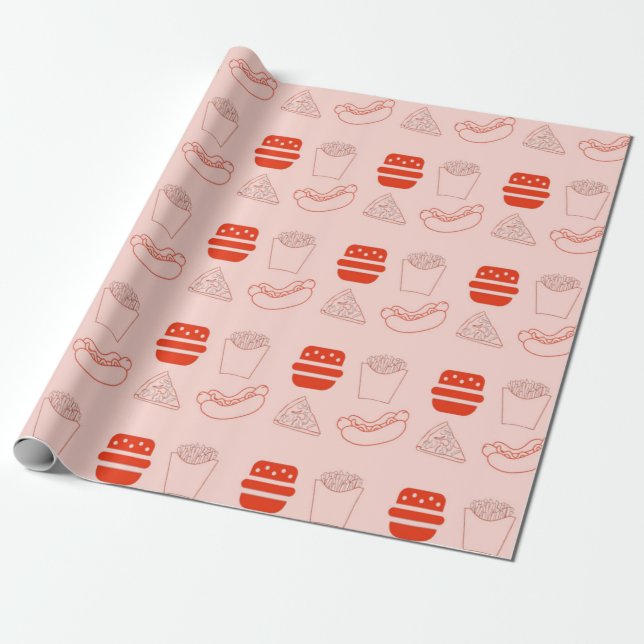 Rött snabbmatsmönster presentpapper (Utrullad)