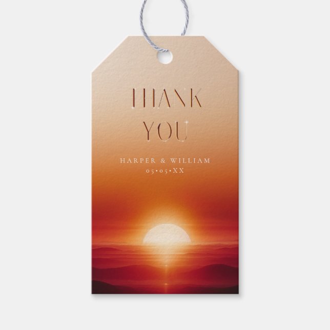 Rött solnedgång terracotta tack presentetikett (Framsidan)