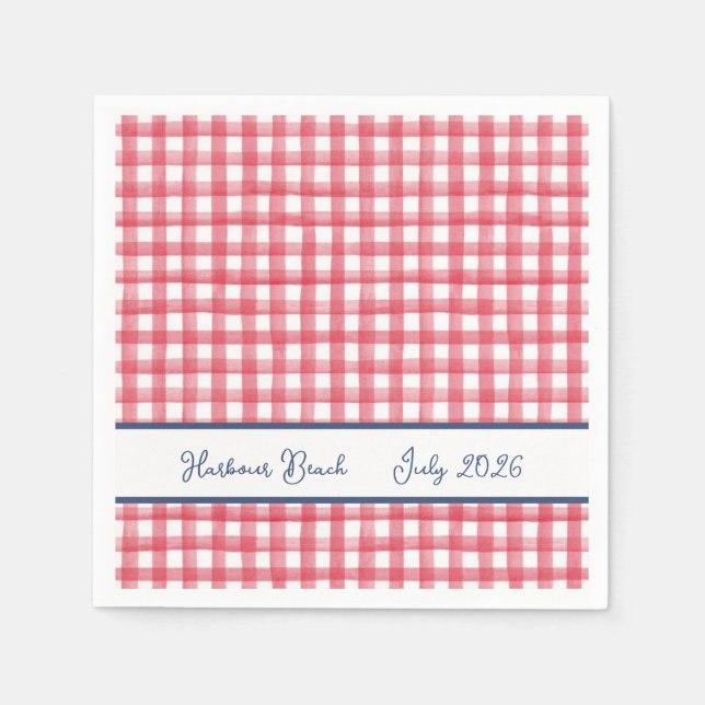 Rött sommar-gingham, rutigt 4 juli pappersservett (Framsidan)