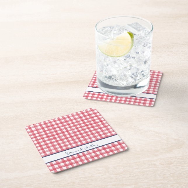 Rött sommar-gingham, rutigt 4 juli underlägg papper kvadrat (Insitu)