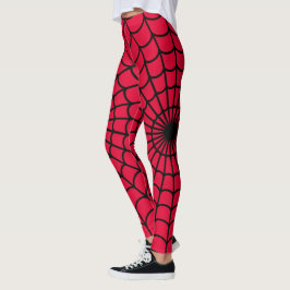 Rött spindelnätsmönster leggings