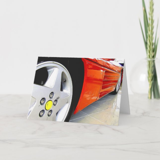 Rött sportbilhälsningkort kort (Framsida)