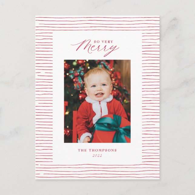 Rött strimlat så mycket merry Foto-julvykort Vykort (Framsida)