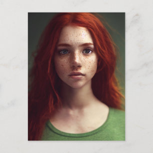 Rött styrt Freckle Faced Girl-vykort Vykort