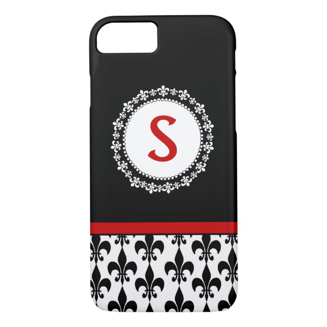 Rött svart fodral för Monogram Fleur de Lis iPhone Case-Mate iPhone Skal (Baksida)