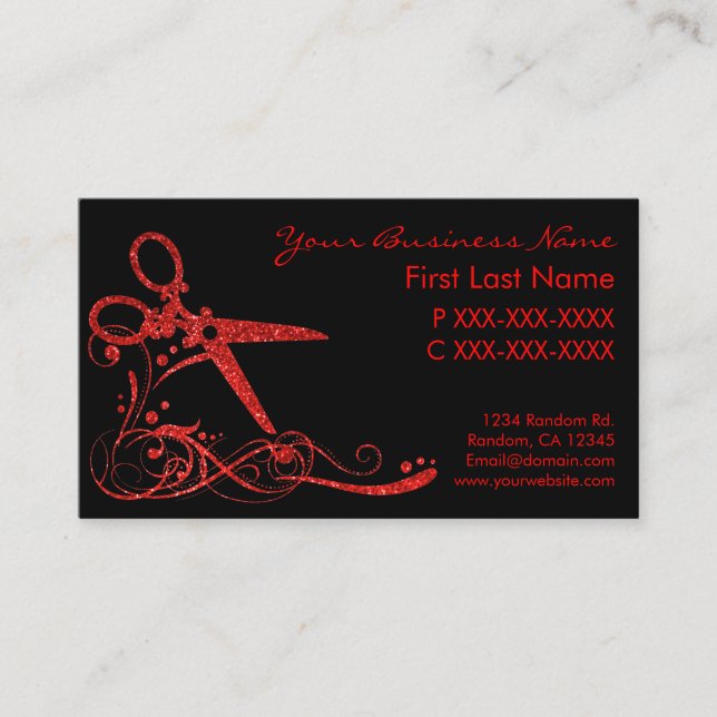 Rött svart glitter virvlar runt visitkort (Framsida)