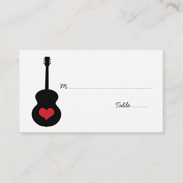 Rött/svart Guitar Heart-platskort Placeringskort (Framsida)