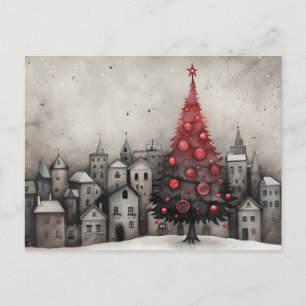 Rött svart kort för Whimsical Julgran Card