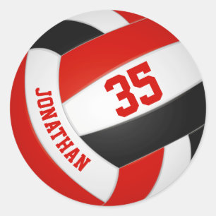 rött svart lag färg-pojkar flickor volleyball runt klistermärke