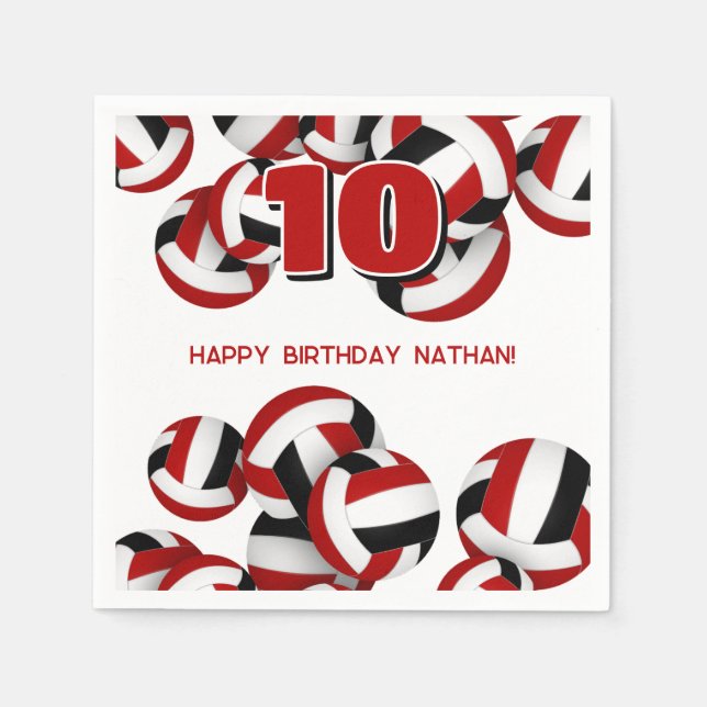 rött svart lag färg volleyball-barn sport party pappersservett (Framsidan)