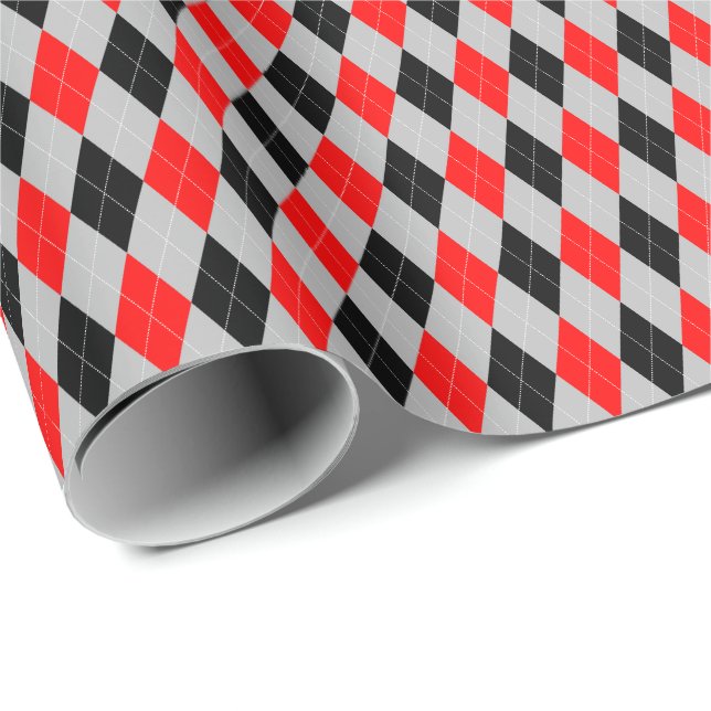 Rött, svart och grått Argyle-inslagspapper Presentpapper (Rullad Hörn)