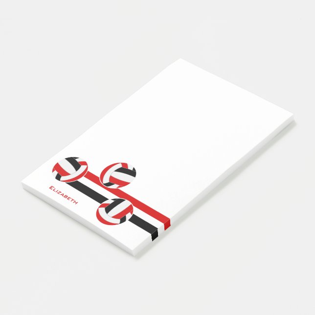 rött, svart volleybollar, eget namn post-it block (Vinklad)