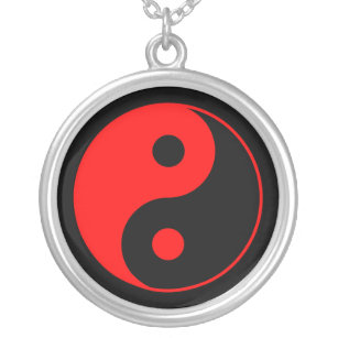 Rött & svart Yin Yang symbolhalsband Silverpläterat Halsband