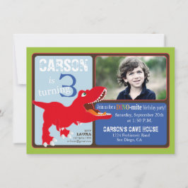 Rött T-Rex Dinosaur, tredje födelsedagsinbjudnings Inbjudningar