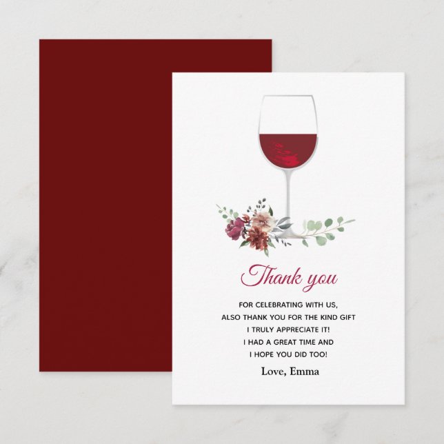 rött tack för vin kort (Fram/baksida)