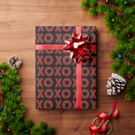 Rött Tartan XOXO Chic-mönster på svart bakgrund Presentpapper