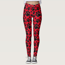 Rött tass avtryckmönster leggings