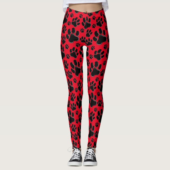 Rött tass avtryckmönster leggings (Framsida)