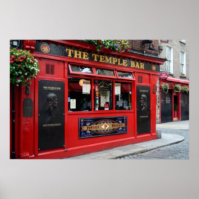 Rött Temple Bar-pubaffisch i Dublin Poster (Framsidan)