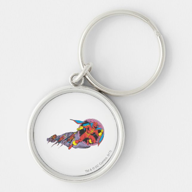 Rött Tornado i Vind Rörelse Rund Silverfärgad Nyckelring (Framsidan)