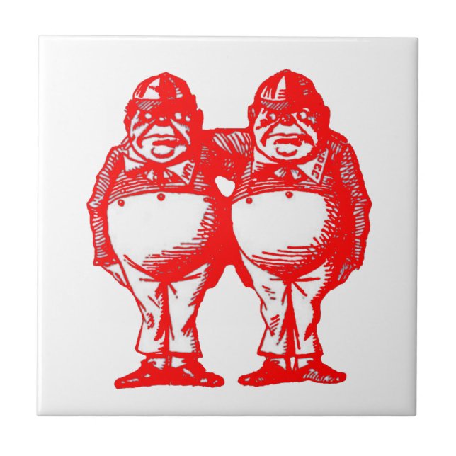 Rött Tweedle Dee & Tweedle Dum Kakelplatta (Framsidan)