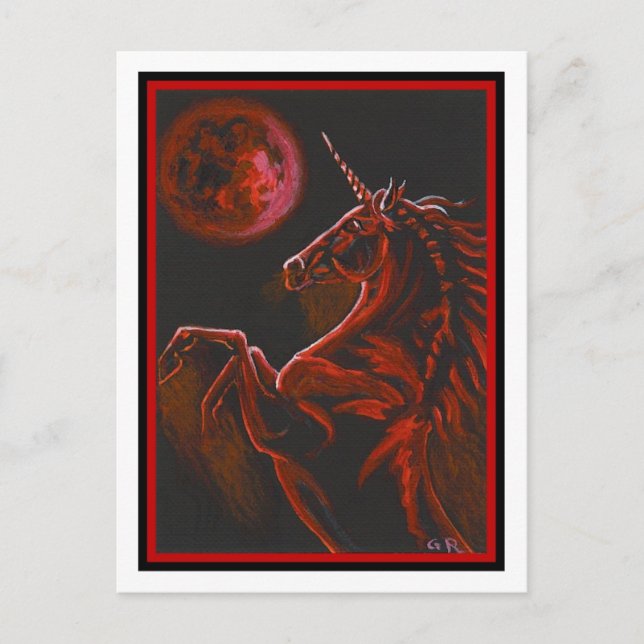 Rött Unicorn-vykort Vykort (Framsida)