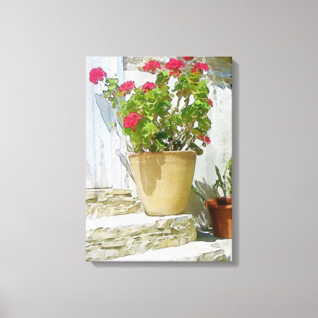 Rött vattenfärgat geranium canvastryck (Framsida)