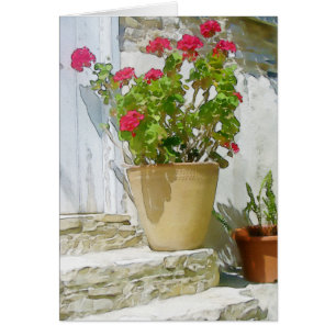 Rött vattenfärgat geranium hälsningskort