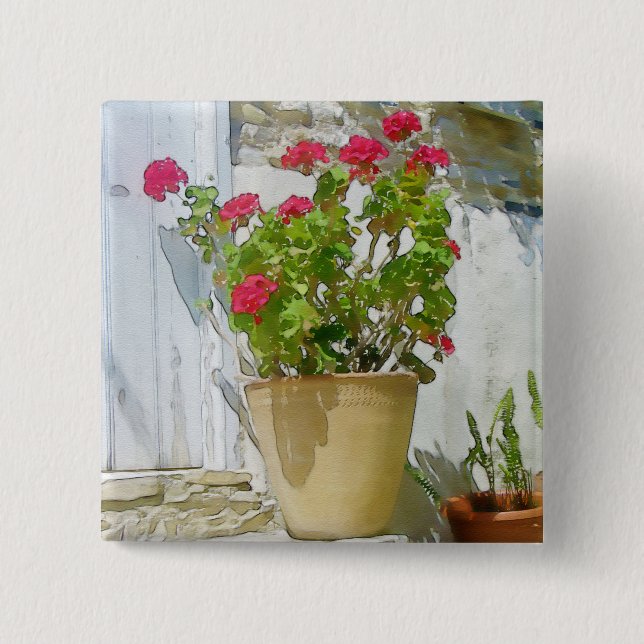 Rött vattenfärgat geranium knapp (Framsida)