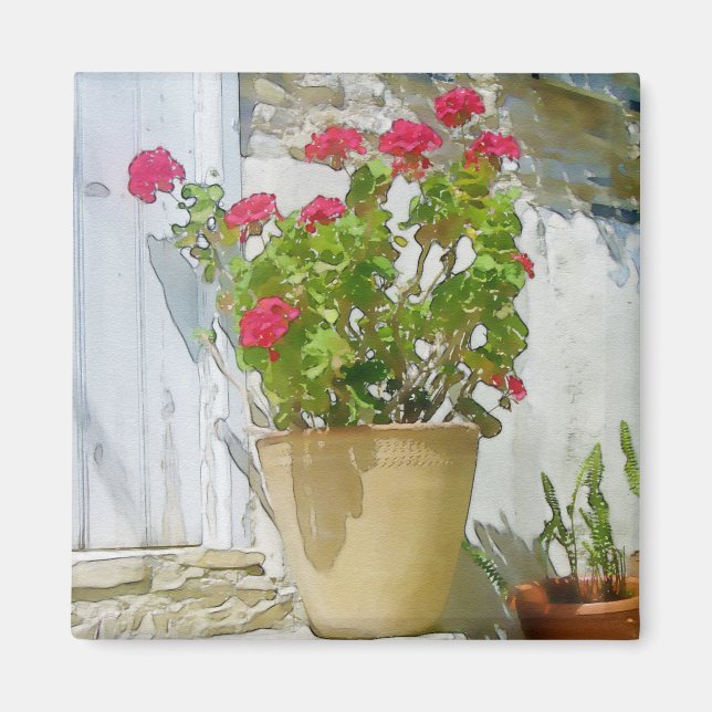Rött vattenfärgat geranium magnet (Framsidan)